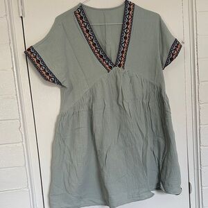 Embroidered Trim Sage Tunic Top